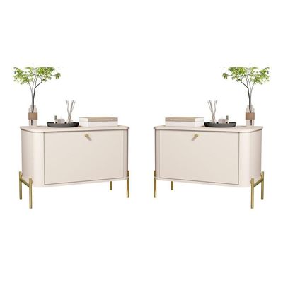 Conjunto Mesa De Cabeceira Albania Off White Dourado