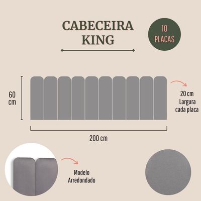 Cabeceira King Kit 10 Placas Modelo Arredondada - Suede Cinza
