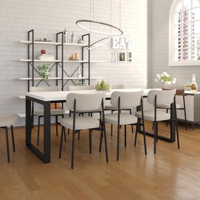 Mesa De Jantar Queens 200x90x77cm Qemj9200 Branco Tx - Est.preta Branco Tx/est.preta