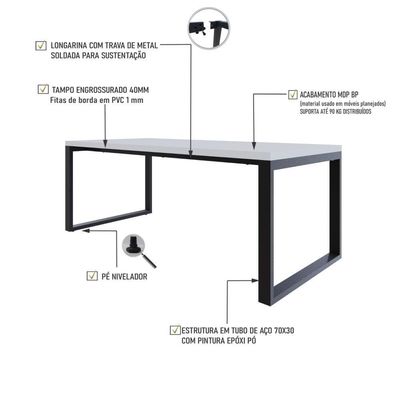 Mesa De Jantar Queens 200x90x77cm Qemj9200 Branco Tx - Est.preta Branco Tx/est.preta