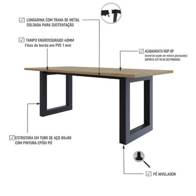 Mesa De Jantar Bronx R 200x90x77cm Brmj9200r Vermont Oak - Est.preta Vermont Oak/est.preta