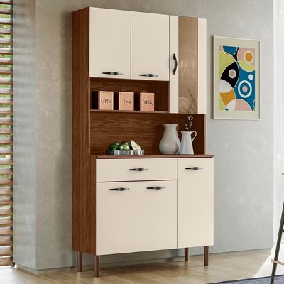 Kit Cozinha 6 portas 1 gaveta 91 Cm Golden Ktp Nogueira Off White