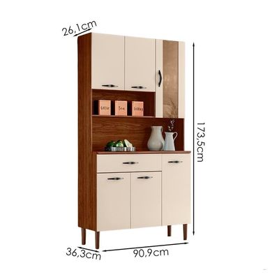 Kit Cozinha 6 portas 1 gaveta 91 Cm Golden Ktp Nogueira Off White