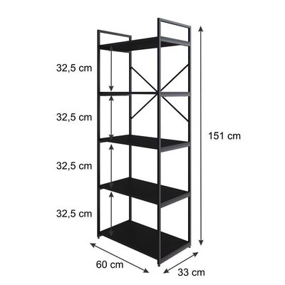 Estante C/05 Prateleiras 152x60x33cm Yon Preto Tx/est.preta Preto Tx/est.preta