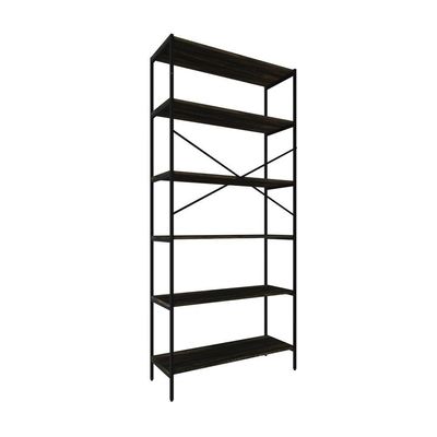 Estante C/06 Prateleiras 186x80x33cm Tub Tueh1886 Carvalho Dark - Est.preta Carvalho Dark / Est.preta