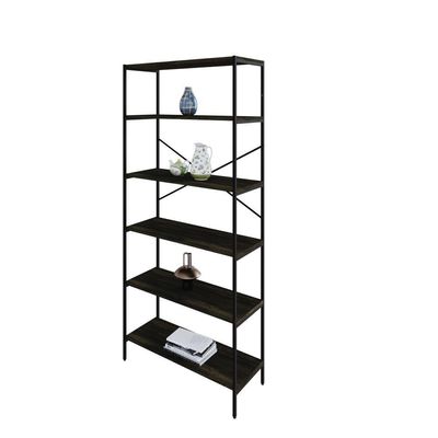Estante C/06 Prateleiras 186x80x33cm Tub Tueh1886 Carvalho Dark - Est.preta Carvalho Dark / Est.preta