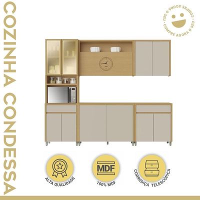 Cozinha Completa 11 Portas 2 Gavetas Condessa Carvalho/greige Nesher Carvalho/greige