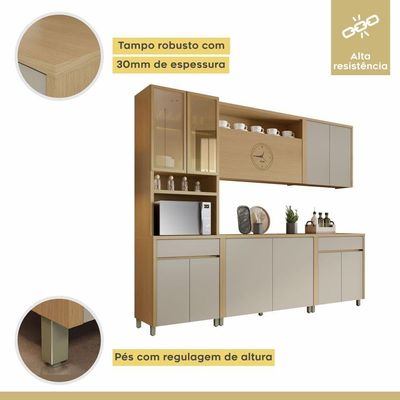 Cozinha Completa 11 Portas 2 Gavetas Condessa Carvalho/greige Nesher Carvalho/greige