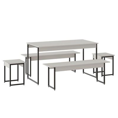 Mesa De Jantar Com 2 Bancos E 2 Banquetas Industrial Tub Branco Chess / Est.preta