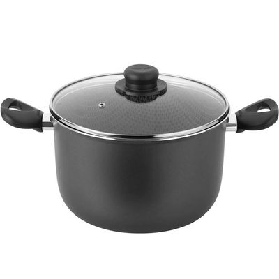 Caldeirão Multiflon Gourmet em Alumínio com Revestimento Antiaderente 7 Camadas, Tampa de Vidro com Saída de Vapor e Alças em Baquelite Grafite