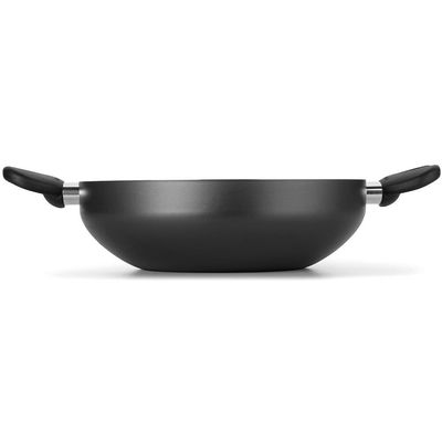 Frigideira Wok com Alças Multiflon Alumínio Antiaderente e Tampa de Vidro 28 cm Grafite