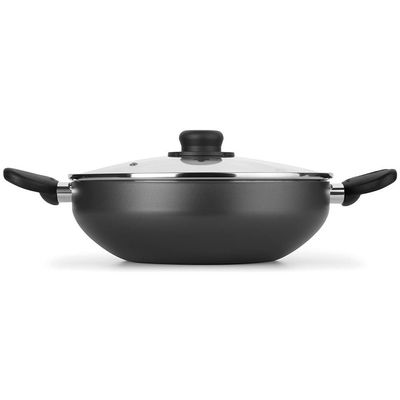 Frigideira Wok com Alças Multiflon Alumínio Antiaderente e Tampa de Vidro 28 cm Grafite