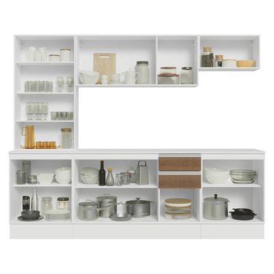 Armário De Cozinha Completa 100% Mdf 240 Cm Smart Madesa 01 Branco/rustic/crema