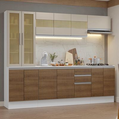 Armário De Cozinha Completa 100% Mdf 240 Cm Smart Madesa 01 Branco/rustic/crema