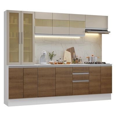 Armário De Cozinha Completa 100% Mdf 240 Cm Smart Madesa 01 Branco/rustic/crema