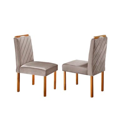 Kit Sala De Jantar 4 Lugares Mesa Lisy E Cadeiras Jade Veludo Off White Com Marrom Acinzentado