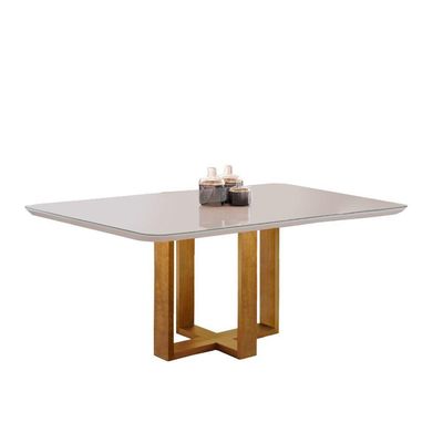 Kit Sala De Jantar 4 Lugares Mesa Lisy E Cadeiras Jade Veludo Off White Com Marrom Acinzentado
