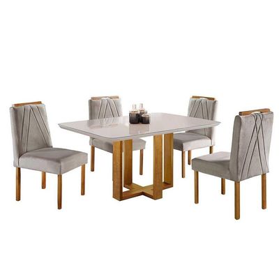 Conjunto Sala Jantar 4 Lugares Mesa e Cadeiras Linho Grafite