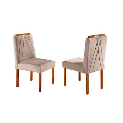 Conjunto Sala De Jantar 4 Lugares Paris Mesa Quadrada Veludo Móveis Mix Mel/off-white/bege