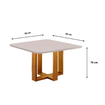 Conjunto Sala De Jantar 4 Lugares Paris Mesa Quadrada Veludo Móveis Mix Mel/off-white/bege