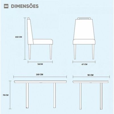 Conjunto Sala De Jantar 6 Lugares Mesa Slim Cadeiras Veludo Azul Marinho Mel/off-white/azul Marinho