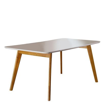Conjunto Sala De Jantar 6 Lugares Mesa Slim Cadeiras Veludo Azul Marinho Mel/off-white/azul Marinho