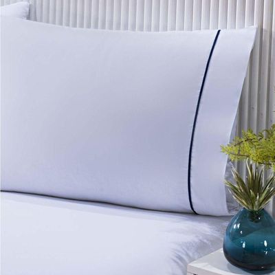 Jogo De Cama Lençol 100% Algodão Percal 150 Fios King Gran Moratta 3 Peças Branco E Azul