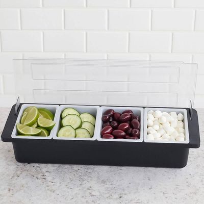 Porta Condimentos Profissional 4 Divisórias Weck Cozinha Preto Organizador Barman Frutas
