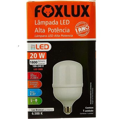 Kit 5 Lâmpada Led 20w Bulbo Alta Pot 6500k Bivolt Foxlux