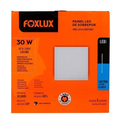 Kit 2 Painel Led 40x40 Quadrado Branco Sobrepor 30w 6500k Foxlux