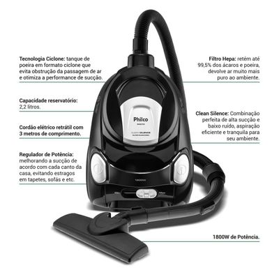 Aspirador de Pó Philco 1800W 2,2L Super Silencioso PAS70 220V