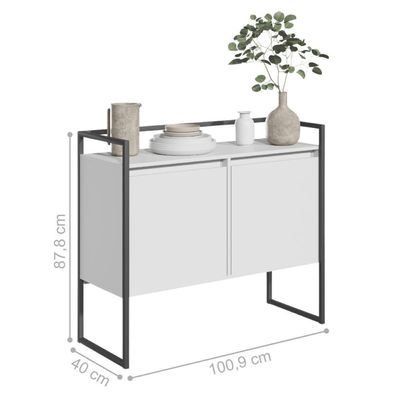 Conjunto Buffet Aparador Industrial 2 Portas Branco Preto