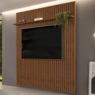 Painel Para 75 Polegadas Ripado 223x240cm Pratisk D04 Freijó - Mpozenato
