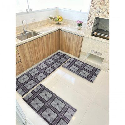 Kit 3 Peças Jogo Cozinha Passadeira Manta Vinilico Laminado Marmorizado