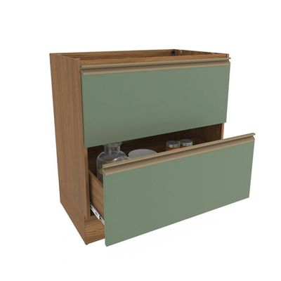Balcão 2 Gavetas Kappesberg Celeste 100% Mdf Nogueira/ Verde Oliva 80cm
