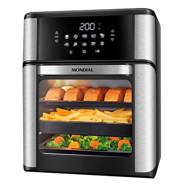 Fritadeira Elétrica Air Fryer Mondial Forno Oven AFON-12L-BI-BC 12L Preta/Inox - 220V