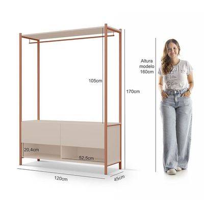 Closet Estilo Industrial Dallas 2 Gavetas Klm Móveis Bronze Com Off White