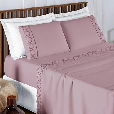 Jogo De Cama 300 Fios Bordado Casal Padrão Infinity 04 Peças - Frapê De Uva