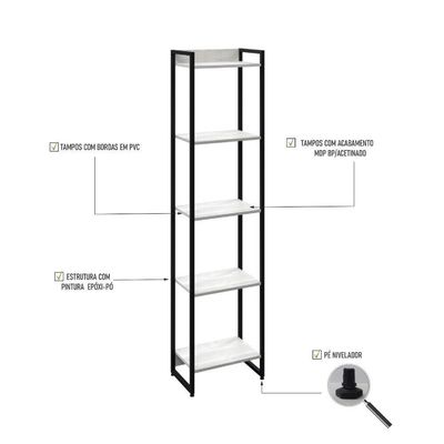 Estante Dynamica 45x30x187cm C/05 Prateleiras Snow / Est.preta Snow / Est.preta
