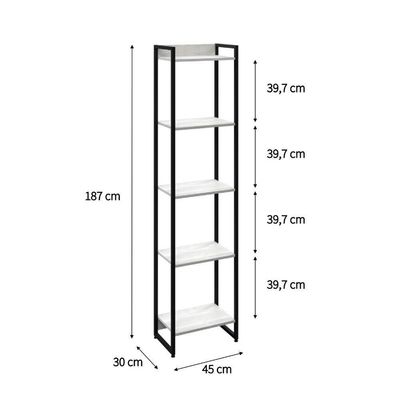 Estante Dynamica 45x30x187cm C/05 Prateleiras Snow / Est.preta Snow / Est.preta