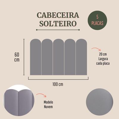 Cabeceira Solteiro Kit 5 Placas Modelo Nuvem - Courino Cinza