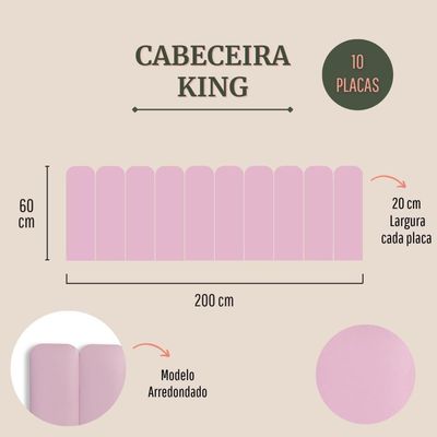 Cabeceira King Kit 10 Placas Modelo Arredondada - Courino Rosa