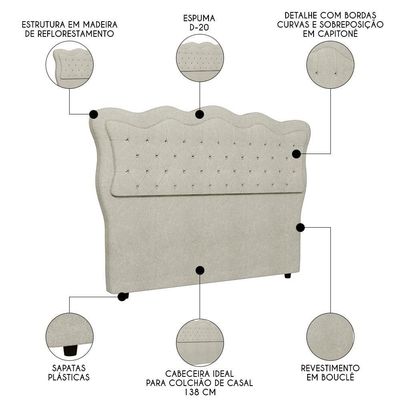 Cabeceira Casal Cama 140cm Oregon I02 Bouclê Bege - Mpozenato