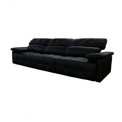 Sofá Retrátil E Reclinável De Couro Queen (3 Módulos) 3,60 M Preto Pigmentado - Mempra Design
