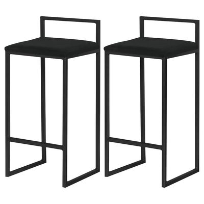 Kit 2 Banqueta Decorativa Selena Base Preta Veludo Preto - Gran Belo