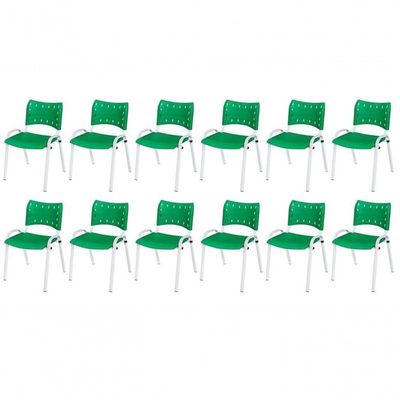 Cadeira Iso Base Branco Igreja, Escola, Escritório - Verde Kit 12 Peças