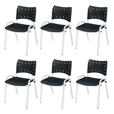 Cadeira Iso Base Branco Igreja, Escola, Escritório - Preto Kit 6 Peças