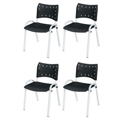 Cadeira Iso Base Branco Igreja, Escola, Escritório - Preto Kit 4 Peças