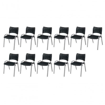 Cadeira Iso Base Cinza, Igreja, Escola, Escritório - Preto Kit 11 Peças