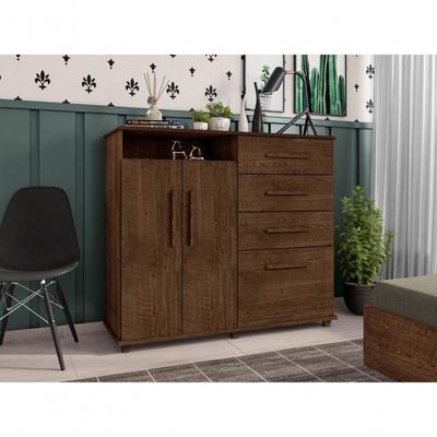 Cômoda Com 4 Gavetas 2 Portas Nugel Malbec